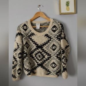 Fuzzy  Sweater Nu New York  Cardigan   Black And Ivory  Style Boho Size Medium